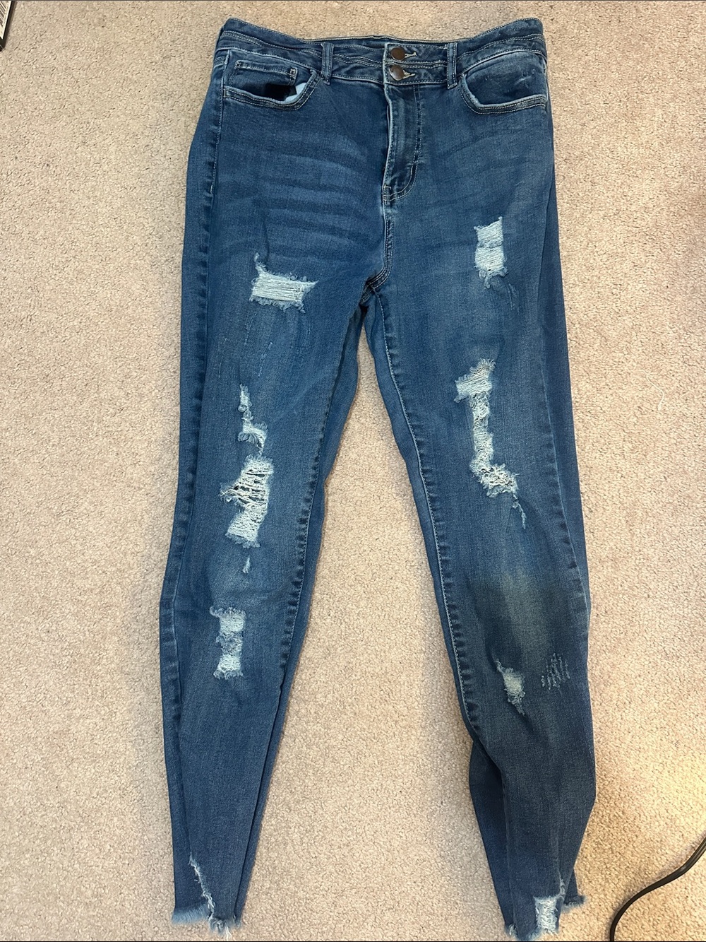 Women's Distressed High-Rise Skinny Jeans - Dark Blue